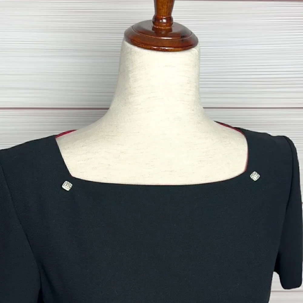 NEW Vintage TALBOTS Sheath Black Little Dress Square Neck Short Sleeve 10 Petite